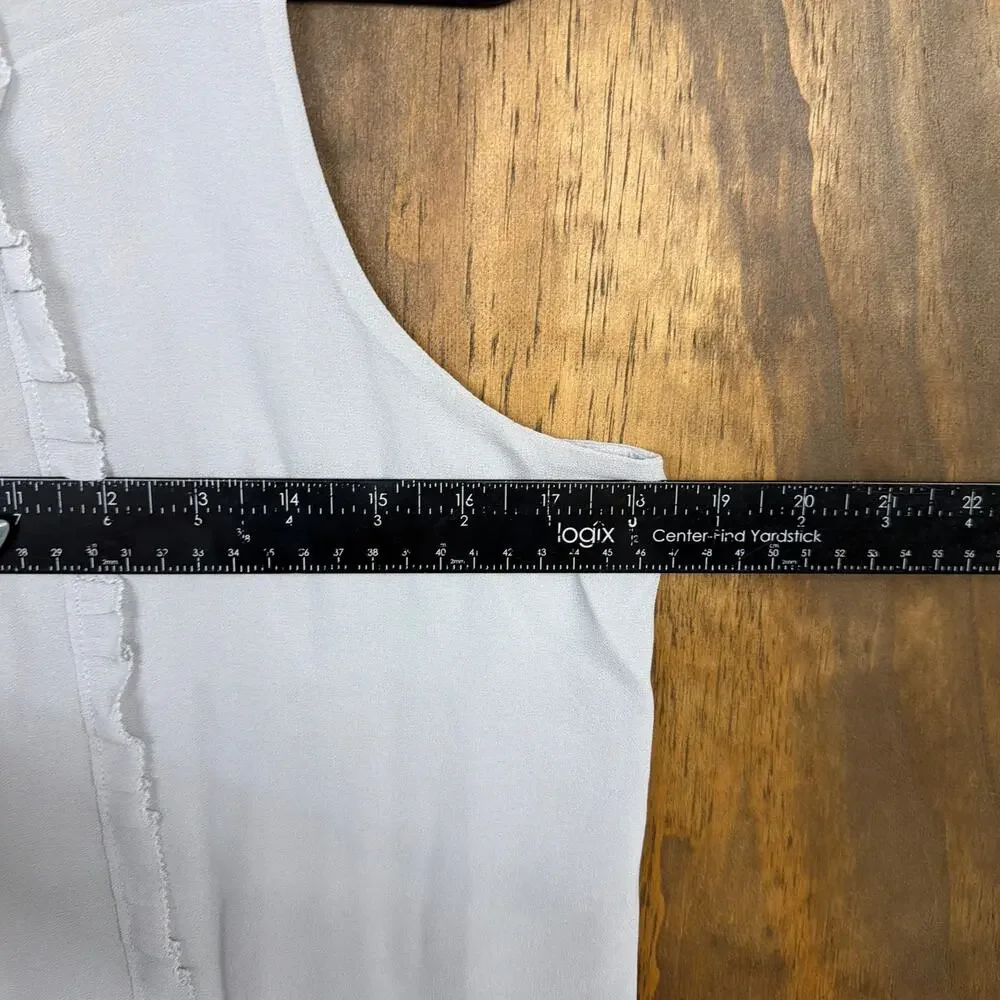 Ann Taylor LOFT Womens Blouse Gray Blue Ruffle Front Sleeveless Lined Small - Picture 6 of 9
